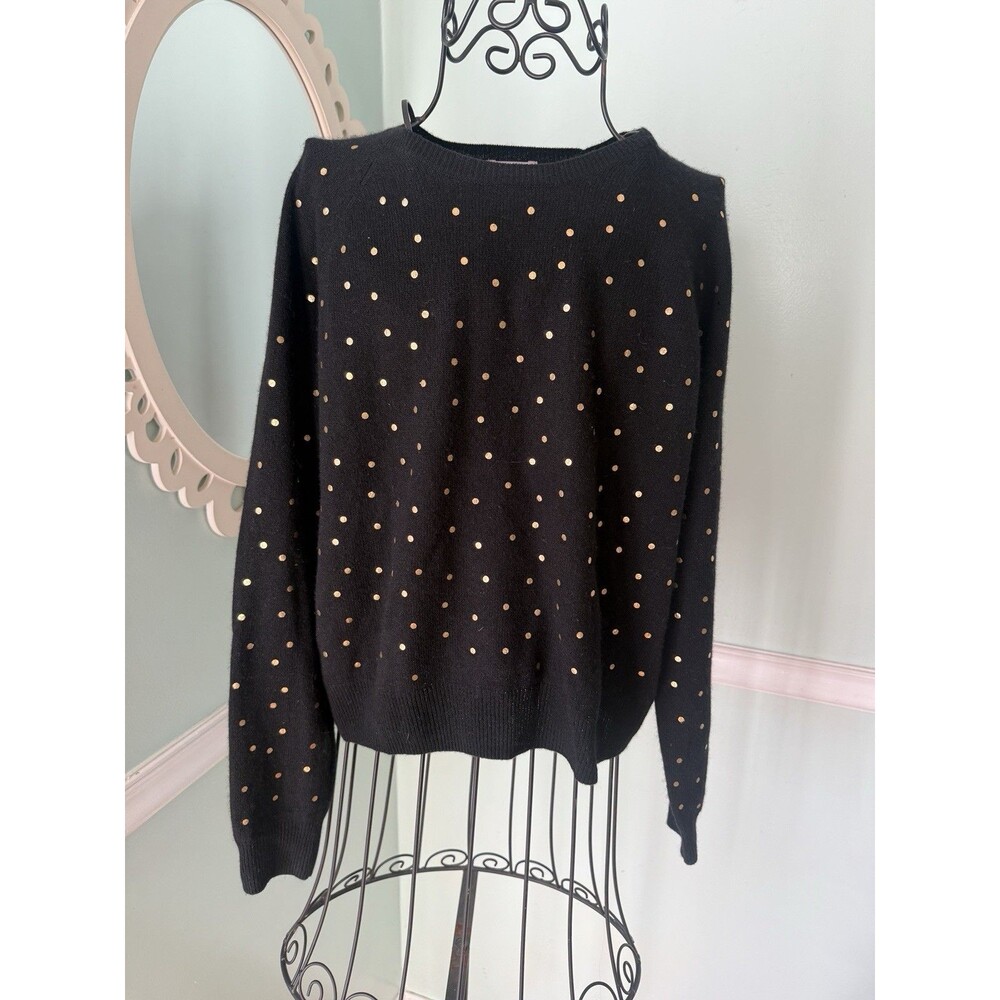 Brodie M Sweater  Black‎ Cashmere with Metallic Gold Polka Dots Luxury